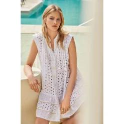 Robe Courte Boutonnée, Llizia, Iconique IC23-012-BLANC