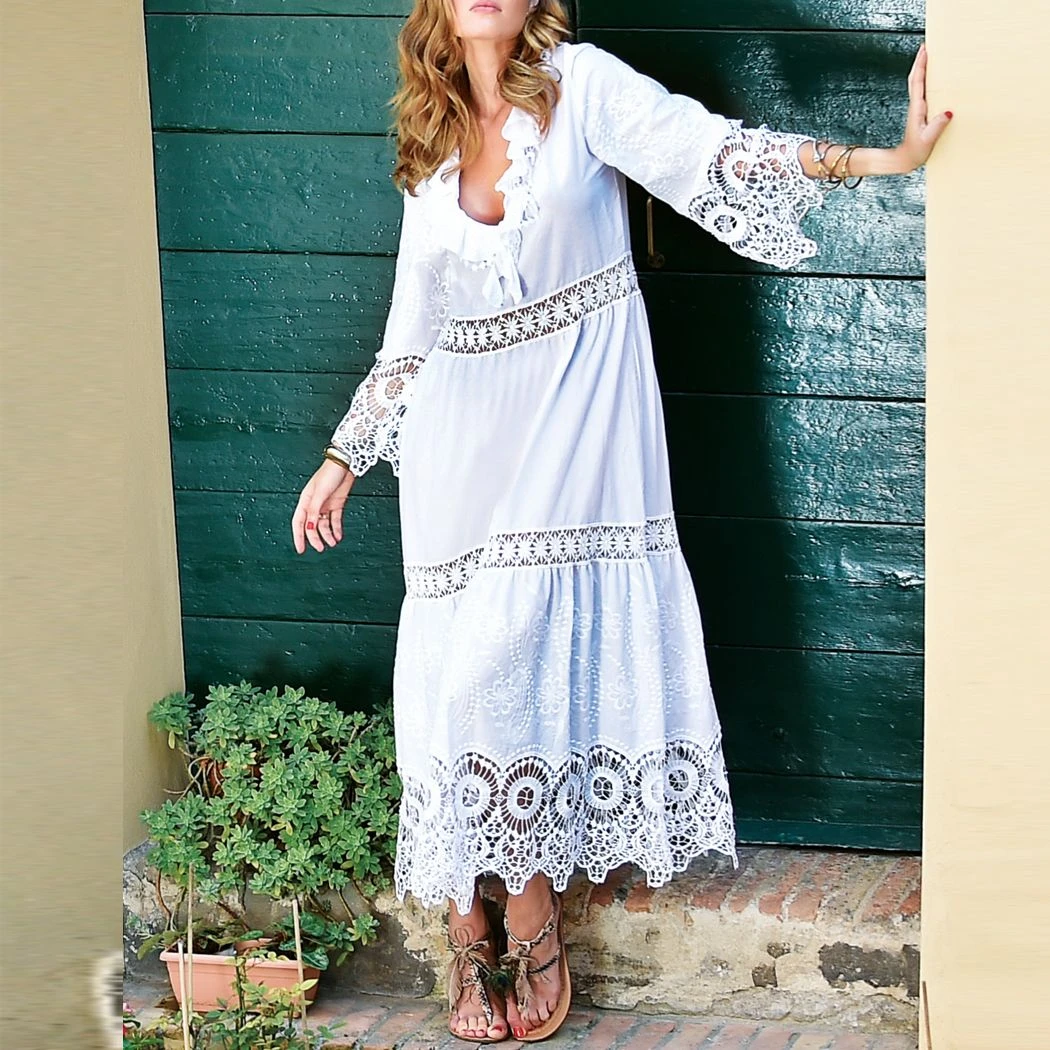 Robe Longue Manches 3/4 Dentelle Macramé, Chiara Fiorini CF9831 1 Robe Longue Manches 3/4 Dentelle Macramé, Chiara Fiorini CF9831