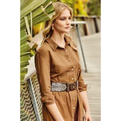 Robe Longue Manches Longues, Ana, Iconique IC23-049-MARRON