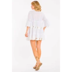 Robe Manches 3/4 Décolleté Carré, Rosa, Iconique IC22-002-BLANC -Le Charme Intime robe manches 3 4 decollete carre rosa iconique ic22 002 blanc 2