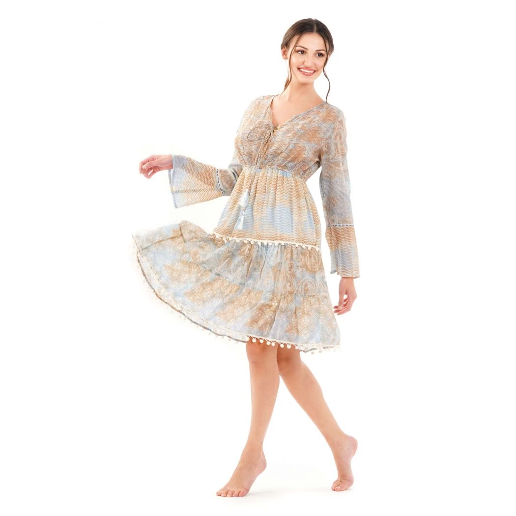 Robe Manches Longues, Ischia 100% Coton, David DB20-051-SAND 2 Robe Manches Longues, Ischia 100% Coton, David DB20-051-SAND – Image 2