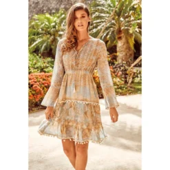 Robe Manches Longues, Ischia 100% Coton, David DB20-051-SAND