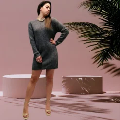 Robe Pull Manches Longue En Alpaga, 28% Alpaga & 15% Laine, Oscalito 6707-261